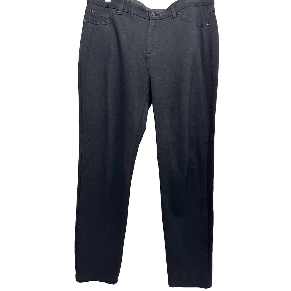 Chico's Sz 1.5 (Short) Misses Sz 10 x 28" Black Knit Straight-Leg Comfort Jeans